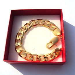 BRACELET 12MM FINITION EN OR MASSIF DE QUALITÉ SUPÉRIEURE POUR HOMMES CHAÎNE À MAILLONS CUBAIN TRAVAIL MANUEL STAMEP 24 K245s