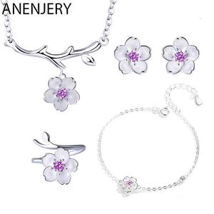 Bracelet armband ontwerper Anenjery romantische zilveren kleur kersen bloesems bloem sieraden sets hang schattig bruids bruiloft