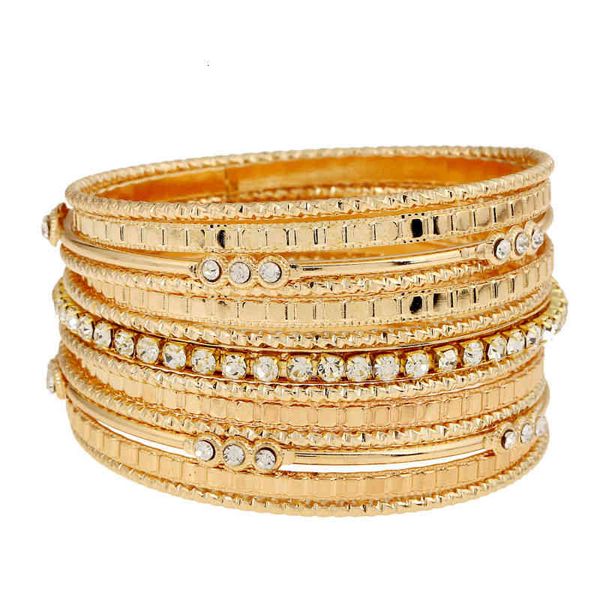 Pulsera Brazalete Diseñador Moda Multicapa Oro Astilla Color Pulseras Brazaletes para Mujeres Marca Rrhinestone Joyería Femininas India