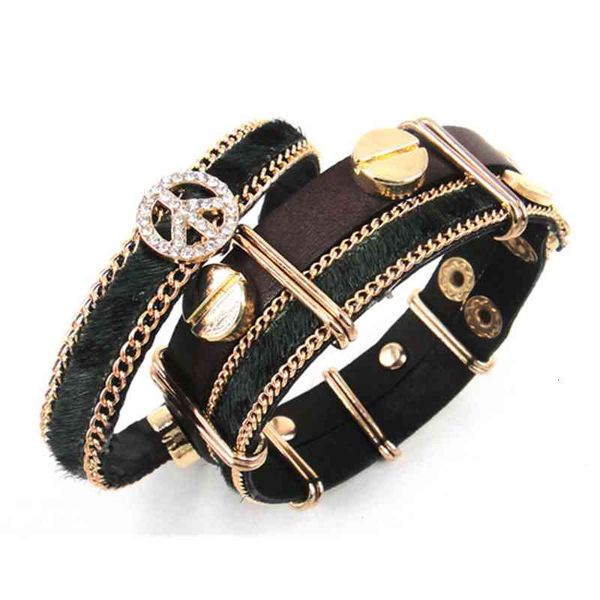 Bracelet Bracelet Designer Haute Qualité Bijoux De Mode Cristal Paix et Crin De Cheval Véritable Bracelets En Cuir De Vachette pour Cadeau Hommes ou Femmes