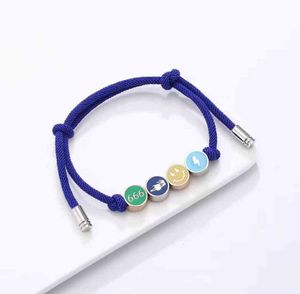 Armband Designer Hot Fashion Vrouwen Zilver Kleur Rvs Lachend Gezicht Bliksem Nummer Zwart Rood Blauw Katoen Geweven Touw Armbanden Sieraden