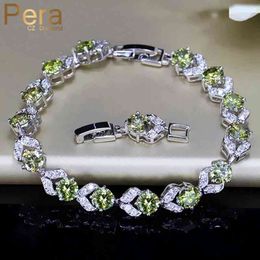 Bracelet Bracelet Designer Pera Unique Design Olive Vert Cubique Zircone Pierre Argent Couleur Bijoux Mode Femmes Partie Charme Lien Bracelets pour Cadeau B096