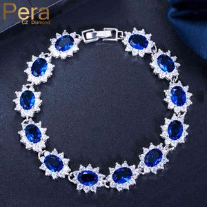 Bracelet armband ontwerper Pera Vintage Royal Jewelry Silver Color Ovaal Blauwe Kubieke Zirkonia Bloemschakel Keten Armbanden voor vrouwen Kerstfeest Gift B014