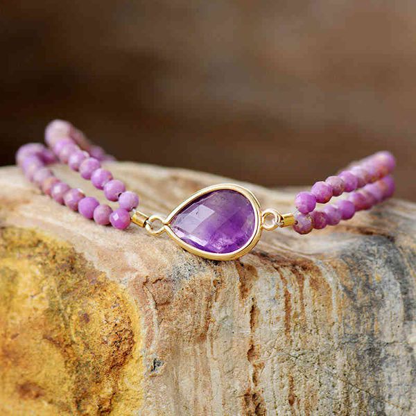 Pulsera Brazalete Diseñador Romántico Teardrop Strand Charm Pulseras Bead Natural Stone Cuff 2 Layers Braclet Homme Joyería hecha a mano para el día de San Valentín Bijoux