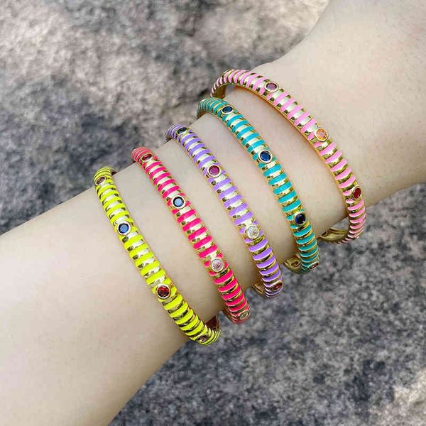 Pulsera Brazalete Diseñador Y2k Chapado en oro Raya Esmalte Brazaletes abiertos con piedra de cristal transparente Elegante Neón Pulseras ajustables Joyería de pareja