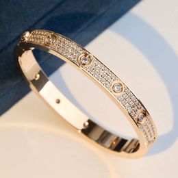 Armbandbangle voor vrouwen mannen V-Gold vergulde gouden armbanden ingelegd 10 CZ Volledige diamant 2 3 rij 4 mm brede nagelarmbanden Designer sieraden geschenk met doos