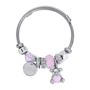 Bracelet Bracelets pour femmes Bracelet réglable Ours amour Bracelet à breloques en acier inoxydable en forme de coeur diamant perles bijoux personnalisé cadeau de la Saint-Valentin