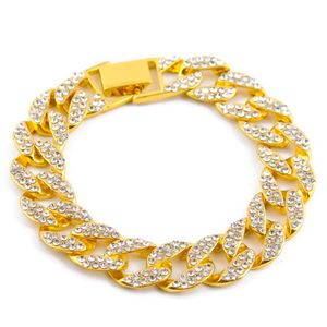 Bracelet chaîne 1 nouvel or entièrement glacé Hip Hop Cz hommes Miami cubain hommes luxe simulé Bling strass mode bracelets