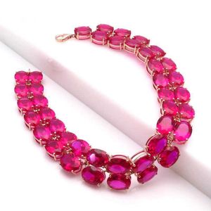 Armbandketen 585 Purple Gold ingelegde ovale ruby ​​snaar voor vrouwen vergulde 14K roze vaartuig overdreven luxe bruiloft Hoge sieraden