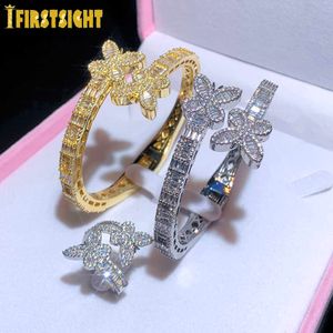 Bracelet Chaîne Iced Out Bling Ouvert Papillon Charme Baguette Aaa Cz Zircon Insectes Bracelet pour Hommes Femmes Hiphop Bijoux De Luxe