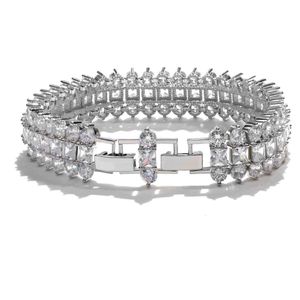 Bracelet Chaîne en Choc 3 Rangs Complet Diamant Femme Homme Luxe Or 18k Cuivre Bracelet Jonc