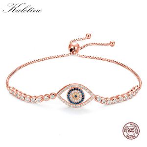 Bracelet chaîne Kaletine bleu mauvais œil Cz charmes 925 Bracelets en argent Sterling pour femme marque de luxe hommes 2018 bijoux en or Rose