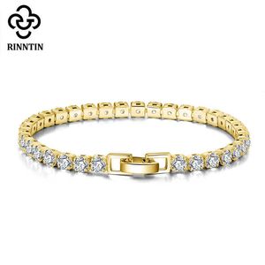 Armbandketen RINNTIN 14K GOUD GOLD 925 Sterling Silver 2/3/4 mm Kubieke zirkonia Luxe tennis voor vrouwen sieraden SB91