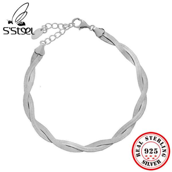 Bracelet Chaîne S'steel Coréen Twist Serpent Os 925 Argent Sterling pour Femme Femme De Luxe Designer Fine Jewelry