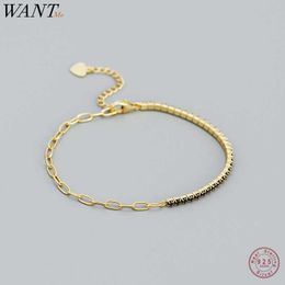 Bracelet Chain WantMe 925 Sterling Silver Vintage Link Luxe regenboog Zirkon voor vrouwen Fashion Europe Ins Fine Jewelry Bangle