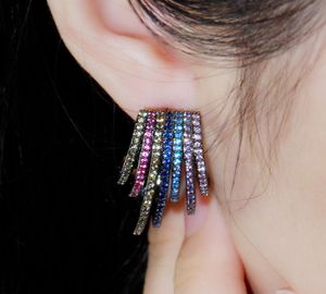 Bracelet cwwzircons mode multicolore micro pave cz pierre géométrique demi-rond cercle boucles d'oreilles pour femmes couleurs en or noir CZ3618158