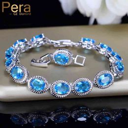 Bracelet Designer sieraden pera Afrikaanse Nigeriaanse dames kostuum licht blauw grote ronde omgeven kubieke zirkonia zilveren kleur bangle armbanden voor cadeau b080