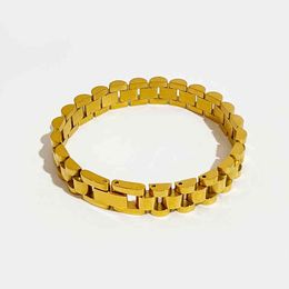 Bracelet Designer Sieraden Peri'Sbox Solid Gold Color Bold Heavy Dik Dikke Bangle voor vrouwen Classic brede link ketting BANKTAPBAAR roestvrij staal