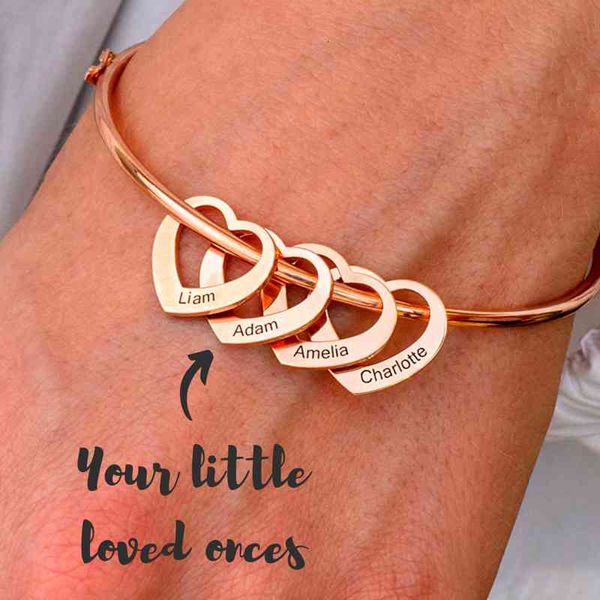 Pulsera Joyería de diseño Letras de acero inoxidable Pulseras personalizadas con corazones Grabados personalizados 1-12 Brazaletes de nombres para regalo de mujer