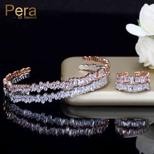 Bracelet Designer Pera Luxe Femmes Prom Party Bijoux Accessoires Big Baguette Zircone Cubique Bracelet Réglable et Bague Ensemble pour Meilleur Ami Z015