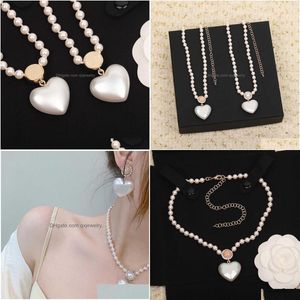 Pulsera, Collar de aretes 2022 Joyas de moda de marca Pearls Pearls Party Light Gold Color Choker Beads White Peeds Luxu Dhuck