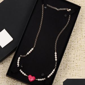Pulsera, Collar de aretes 2024 Joyas de moda de marca Pearls Pearls Party Light Gold Color Heart White Beads Pend Dh4da