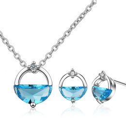 Bracelet boucles d'oreilles collier en argent Sterling 925 cristal bleu ensembles de bijoux élégants pour les femmes colliers de mariage accessoires GaaBou 231127