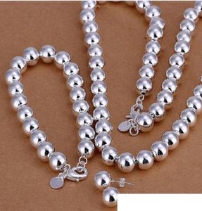 Collier de boucles d'oreilles bracelet 925 argent sterling 03910 mm perles de prière Threpiece