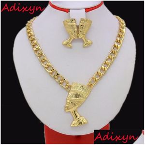 Armband Oorbellen Ketting Adixyn Big Size Egyptische Koningin Nefertiti Hanger Goud Kleur Dikke Ketting Sieraden Sets Afrika Eg Dhgarden Dh7Pq