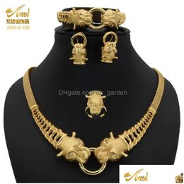 Armband Oorbellen Ketting Aniid Dubai Gouden Sieraden Sets Voor Vrouwen Grote Dier Indiase Sieraden Afrikaanse Designer Ring Earri Dhgarden Dhqsv