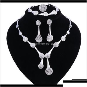 Armband oorbellen ketting armband druppel levering 2021 Afrikaanse kralen sieraden kristal bruiloft ketting oorbellen ring set dames ot21f