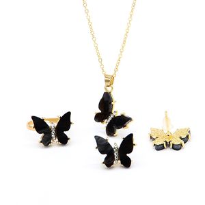 Bracelet Boucles D'oreilles Collier Carlidana / Ensemble De Luxe Noir Pierre Papillon Pendentif Collier / Boucles D'oreilles / Bague Bohême Ensemble De Bijoux Pour Les Femmes Smt5B