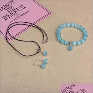 Armband oorbellen ketting katten oogsteen armband sieraden set natuurlijke edelsteen sets 5 kleuren beschikbaar voor vrouwen drop levering dhjja