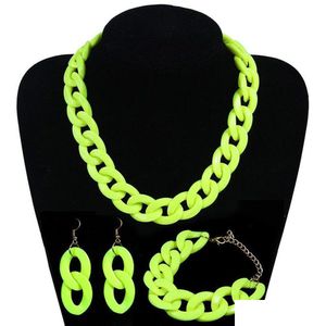 Bracelet, boucles d'oreilles Collier concepteur d'origine couleur fluorescente chaîne acrylique mode 3 pièces bijoux de livraison de gouttes DH2V