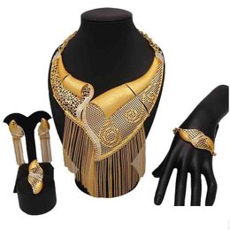 Bracelet Boucles D'oreilles Collier Dubai Or 24K Grands Ensembles De Bijoux Femmes Long Drop Delivery Dhgarden Dhv93