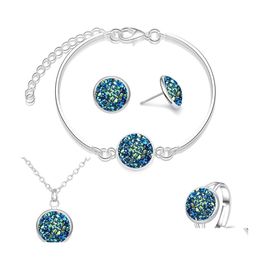 Bracelet Boucles D'oreilles Collier De Mode Druzy Drusy Bracelet 12Mm Résine Pierre Boucles D'oreilles Anneau Et Ensemble De Bijoux Drop Delivery Sets Dh94P