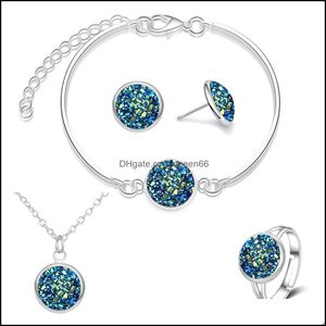 Bracelet boucles d'oreilles collier mode Druzy Drusy Bracelet 12Mm résine pierre boucles d'oreilles bague et ensemble de bijoux livraison directe ensembles Ottbx