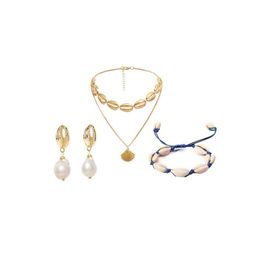 Pulsera Pendientes Collar Moda Concha de mar Estrella de mar Conjunto de joyas de perlas de imitación 3 piezas Regalo de cumpleaños para damas Conjuntos de entrega Dhpg3