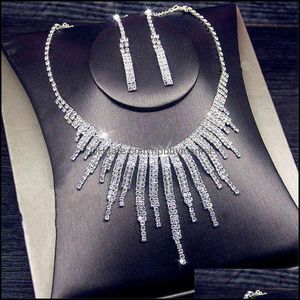 Armband, Oorbellen Ketting Sieraden Sets Fyuan Shine Geometrische Rhinestone Voor Vrouwen Lange Kwastjes Bruiloften Banket Geschenken Drop Levering 2021