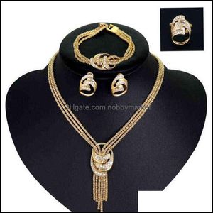 Bracelet, boucles d'oreilles collier ensembles de bijoux Pcs ensemble pour les femmes perles africaines mariage torsion tour de cou mariée Dubaï or couleur bijoux S Drop Del