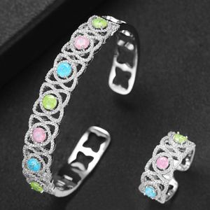 Armband oorbellen ketting ketting oorbellen set charmes 2 stks armband ring voor vrouwen volledige micro kubieke zirkoon pave feest bruiloft saoedi -arabische dubai