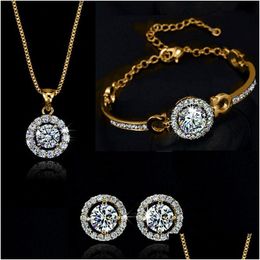 Bracelet, boucles d'oreilles collier nouvelle mode plaqué or 18 carats collier en cristal autrichien bracelet boucles d'oreilles ensemble de bijoux fabriqué avec Warovski Dhahz