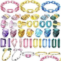 Collar de aretes de pulsera Original 2023 Juego de joyería exquisita Lucent Colorf Crystal Ring Womens Ann Bracelet Dhwfq