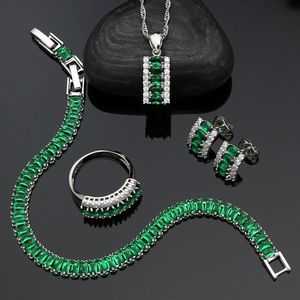 Pendientes de pulseras Collar collares Sier Mujeres Juegos de joyería de boda Green Cúcica Pendientes de cañón de cristal blanco Collar de pulsera de anillo colgante