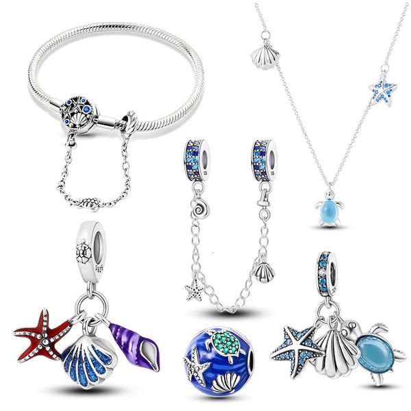 Bracelet boucles d'oreilles collier étoile de mer tortue ensemble de bijoux pour femmes mariage 925 argent océan coquillages breloques zircone Original Bracelet boucles d'oreilles costume bijoux 231030