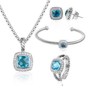 Pulsera, pendientes, collar, conjunto de joyería para mujer, Topacio Zircon, anillos colgantes de boda de lujo, pulsera para conjuntos de entrega de gota Dhrw3