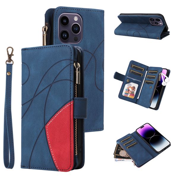 Funda para teléfono con pulsera y cremallera para iPhone 15 14 13 12 Pro Max Samsung Galaxy S23 S22 Google Pixel 8 8Pro 7 7A 7Pro 6 6Pro Sony Xperia 1 5 10 Cartera multifuncional