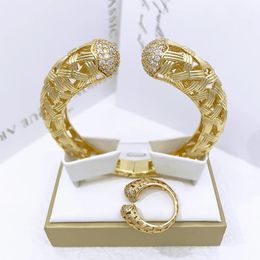 Bracelet pour femmes mode 18K plaqué or cuivre bracelet bague ensemble zircone luxe Dubaï bijoux à la mode accessoires de fête de mariage 240219