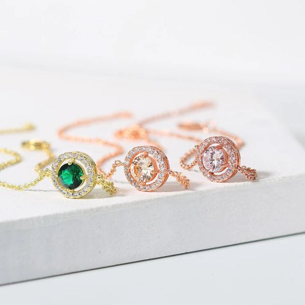 Bracelet pour femmes, coupe ronde, Micro mosaïque, zircone cubique, bijoux en or 14 carats