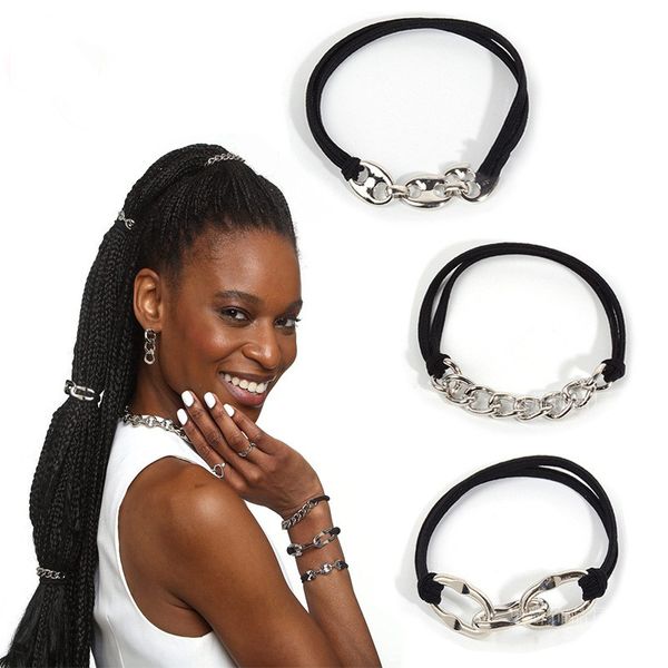 Pulsera lazos para el cabello cadena de oro moderno lazo para el cabello accesorios elásticos para el cabello soportes de cola de caballo anillos diadema para niña y mujer